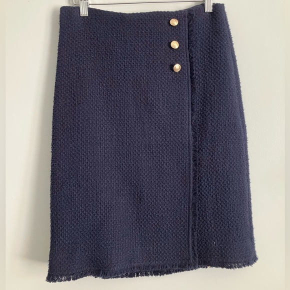 TALBOTS Navy Tweed Faux Wrap Pencil Skirt Size 2 - Picture 2 of 13